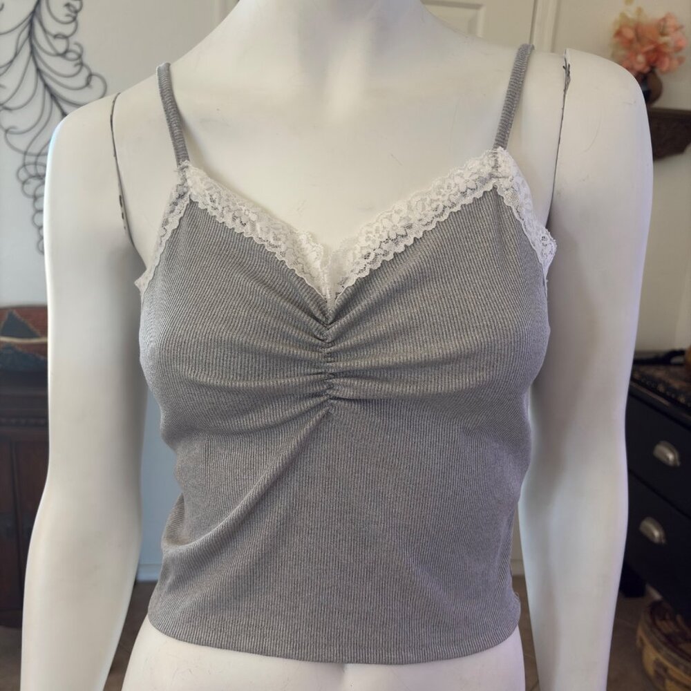 Y2K 90's Ribbed Tank With Lace trim Layering Piece